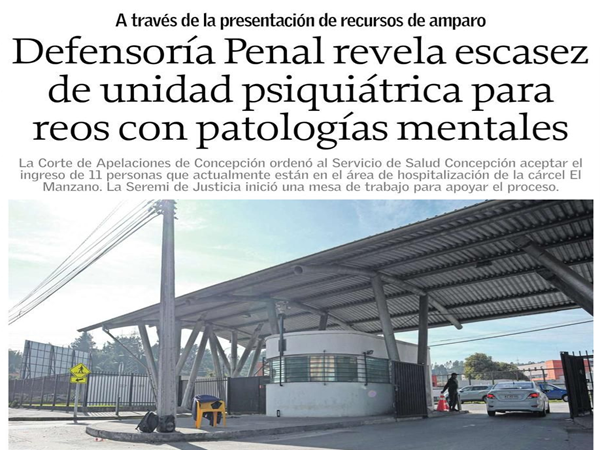 El titular de la nota que resume el trabajo realizado en tribunales por la Defensorí­a en resguardo de privados de libertad con patologias mentales